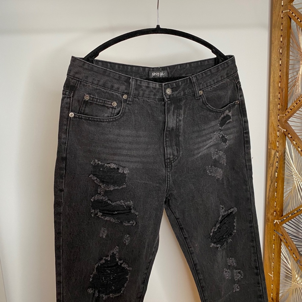 Nasty Gal Black Distress Straight Leg Jeans